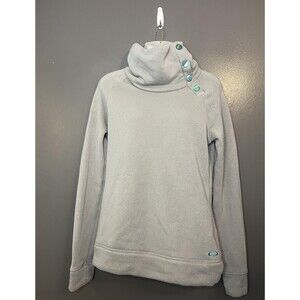 Oakley Sweater Womens Medium Gray Funnel Neck Snap Collar Fleece Pullover